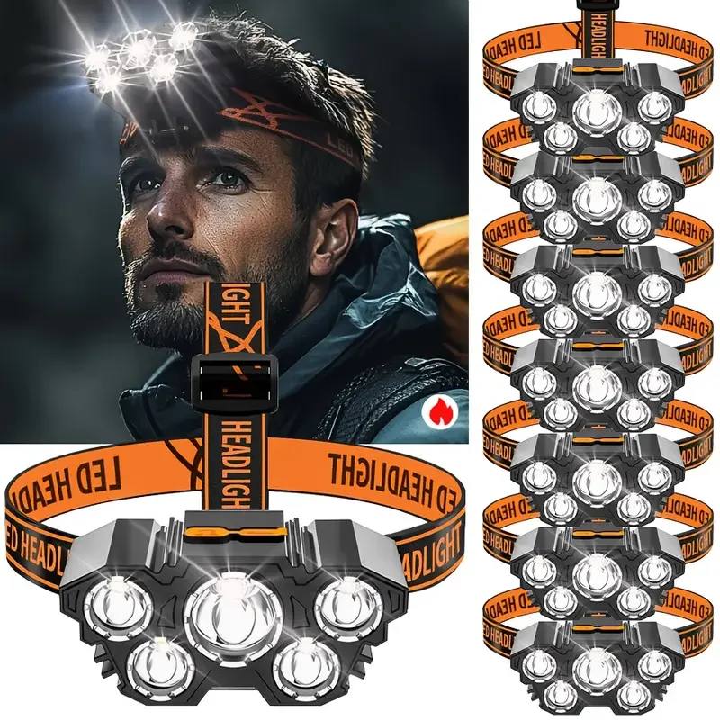 Fishing Headlamp - Portable 5LED Outdoor Headlamp with Built-in