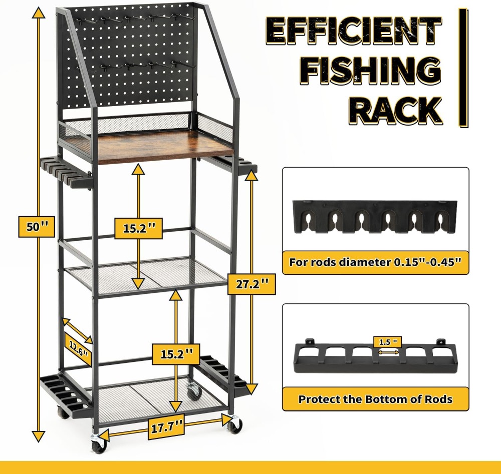 3-Tier Rolling Fishing Rod Rac - Fishing Hook のレビューと価格